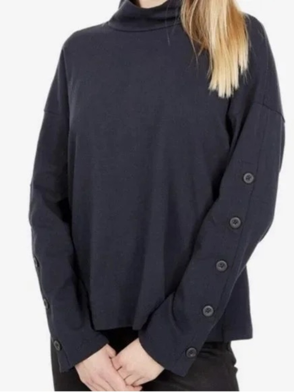 Madewell black organic cotton mock neck buttons long sleeve